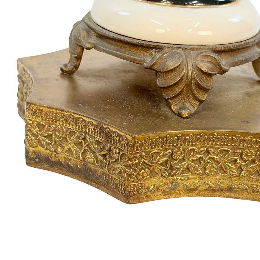 Vintage Green Ceramic Table Lamp with Raised Gold Scrollwork | Hollywood Regency Ornate Urn Lamp | Baroque Revival Lighting