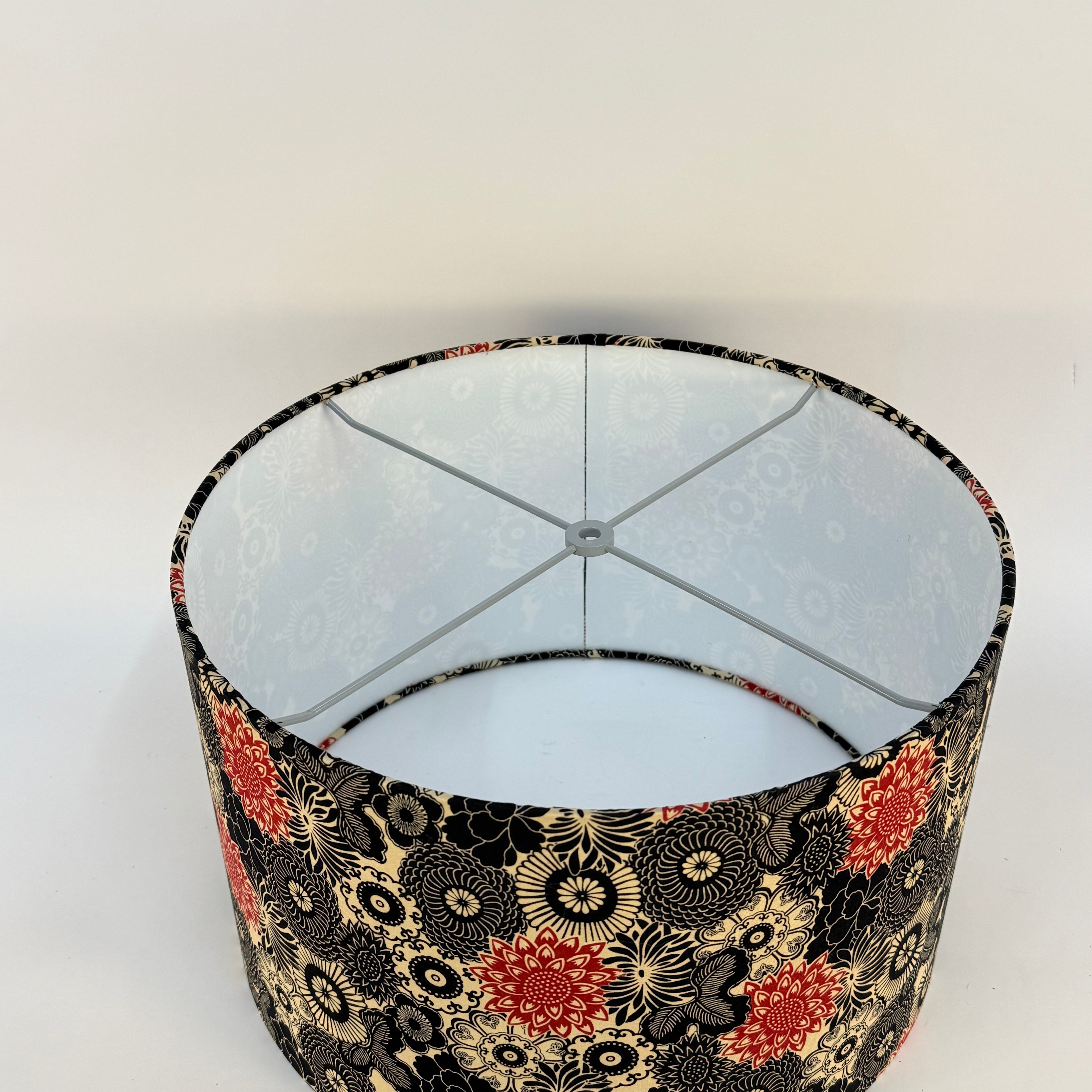 Red and Black Retro Floral - 16 inch Drum Shade